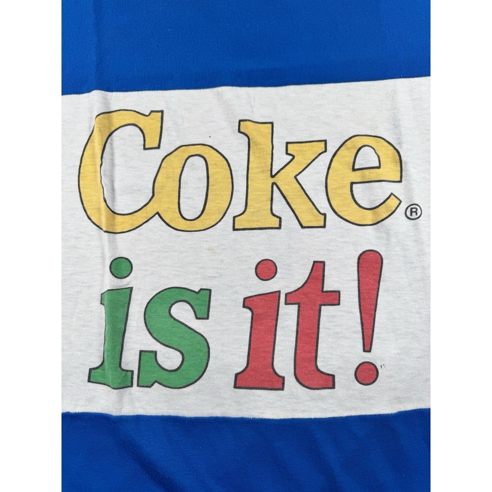 Vintage 80s Coke Is It Long Sleeve Shirt One Size Blue Stripe Coca Cola USA - Picture 4 of 5